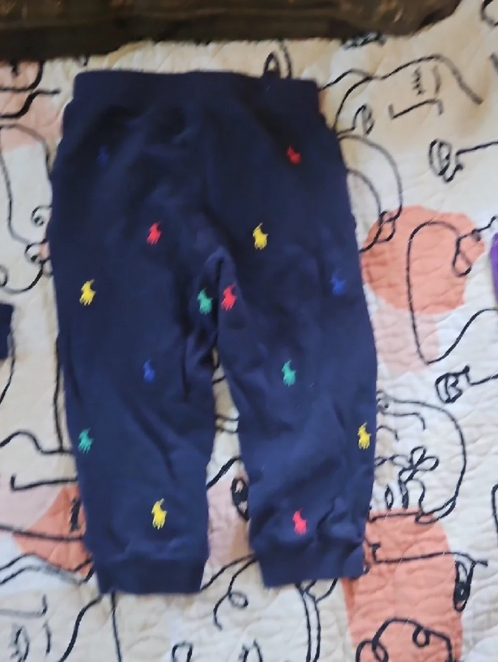 Ralph Lauren Navy Leggings with Multi-Color Polo Pony Embroidery